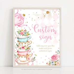 Fully Editable Tea Party Baby Shower Sign Make Multiple Signs Pink & Gold Whimsical Floral A Baby Is Brewing Sign Decor Instant Download TR