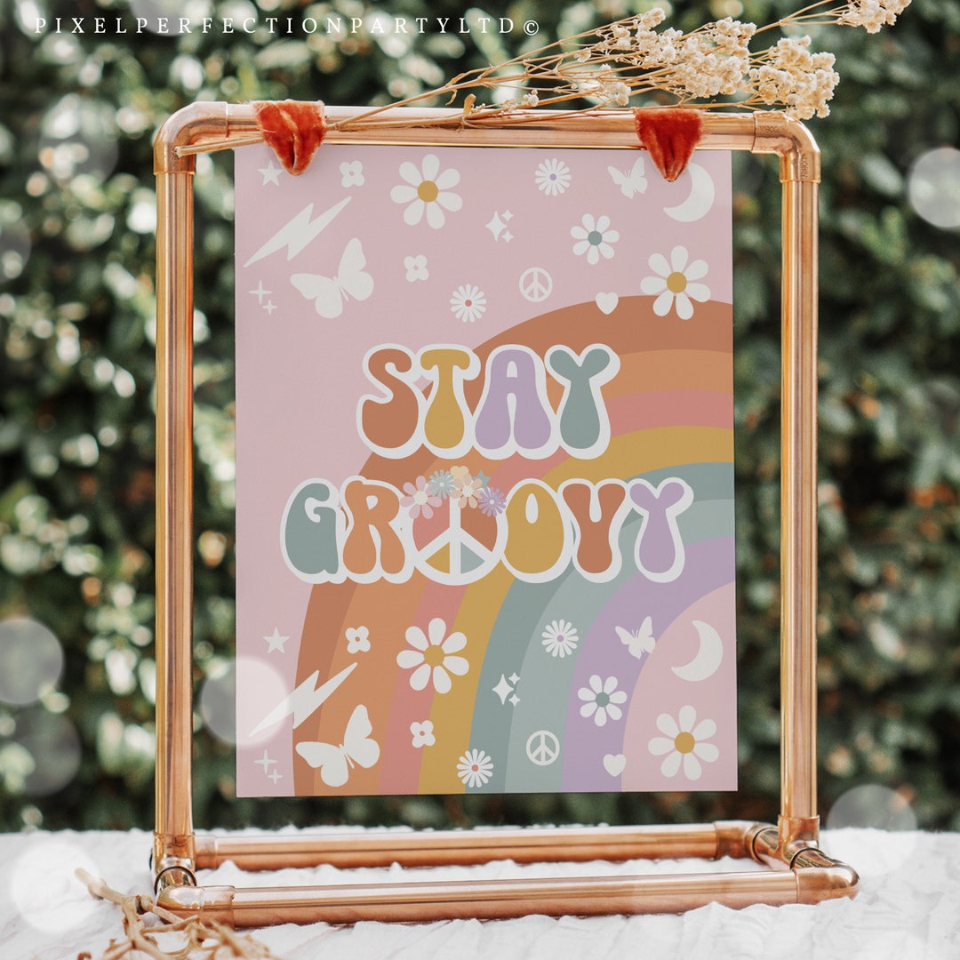 Groovy 70's Birthday Party Decor Stay Groovy Sign Groovy One Two Groovy ...