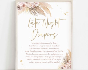 Pampas Grass Late Night Diapers Baby Shower Sign Pampas Grass Baby Shower Gift Table Sign Boho Baby Shower Tropical Desert Baby Shower P6