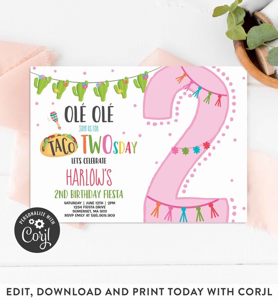 Taco TWO-sday Birthday Party Invitation Fiesta Taco TWO-sday Birthday Invitation Fiesta 2nd Birthday Party Invite Instant Download 09 Il_570xn