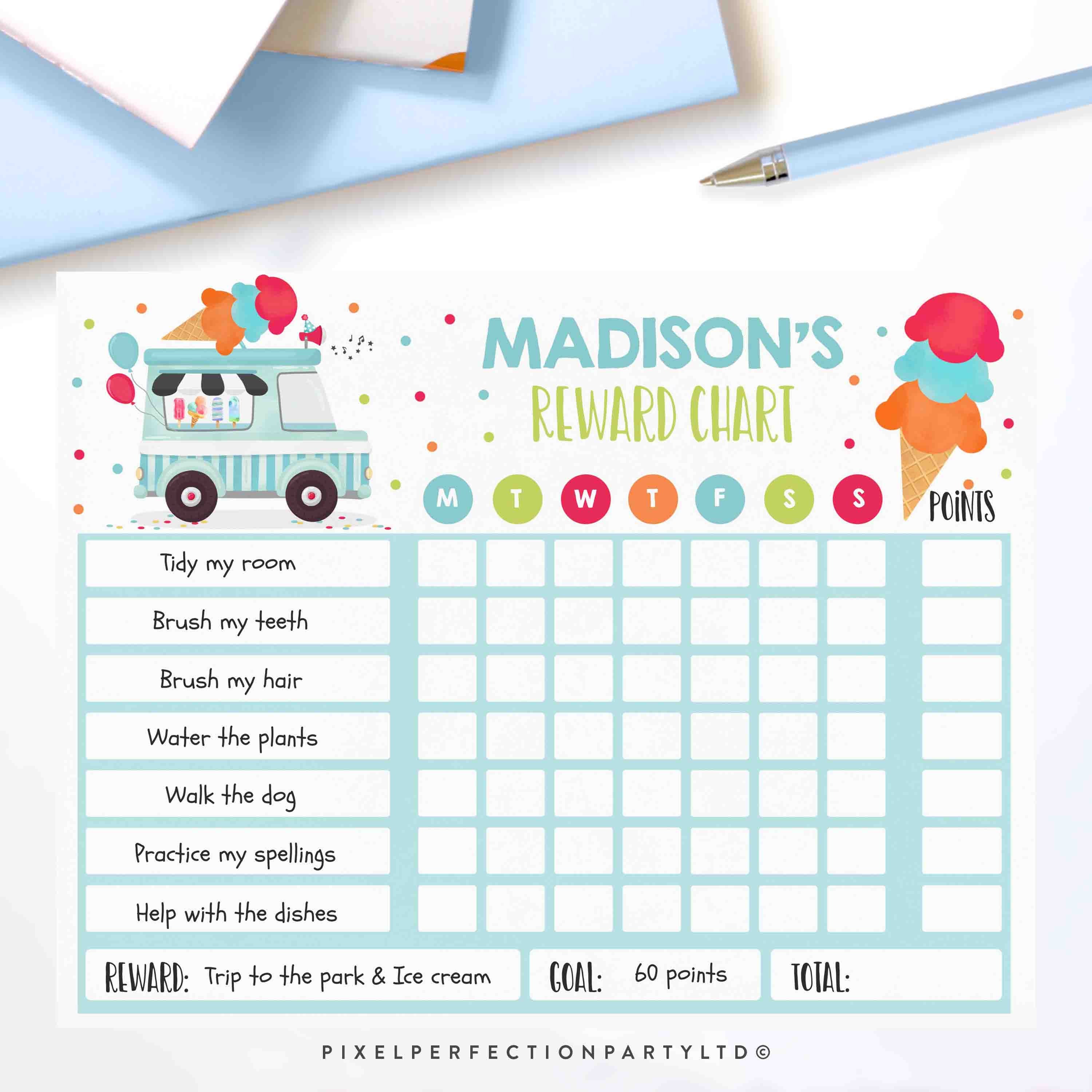 Kids Reward Chart Ice Cream Chore Chart For Kids Etsy Reward Chart ...