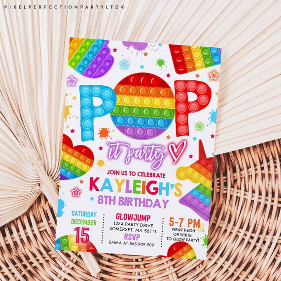 pop it party flyer Pop it fidget toy self editable party invitation for ...