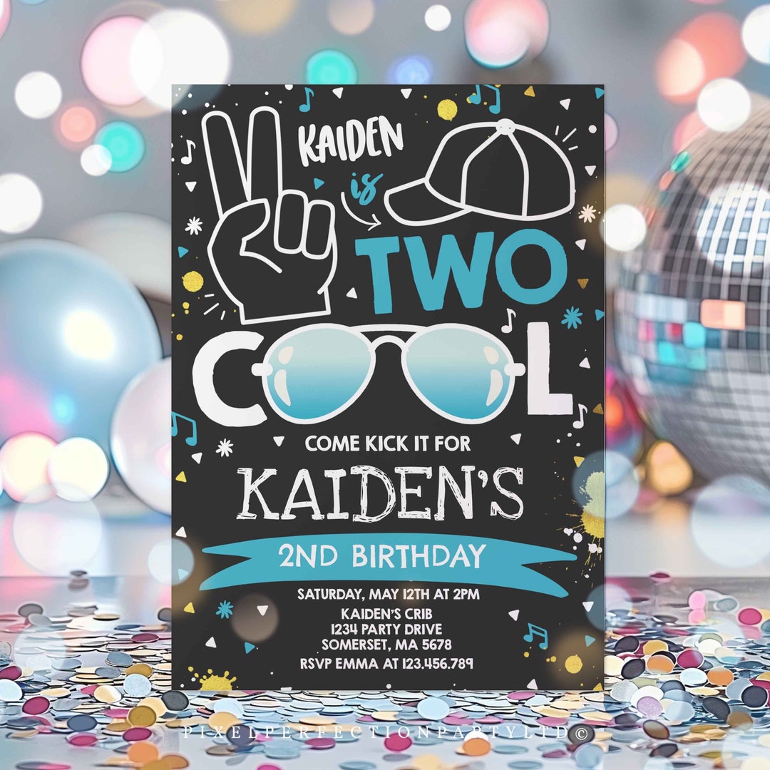 Two Cool Editable Two Cool Birthday Invitation Two Cool Party Boy 2nd Birthday ...