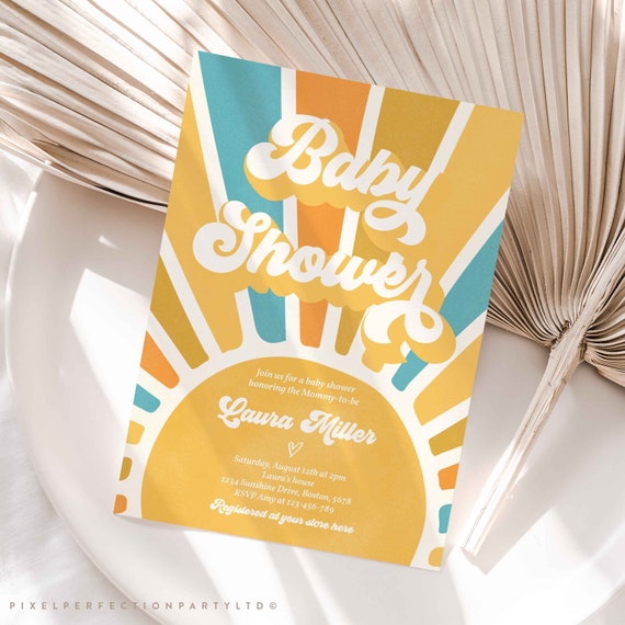 Editable Sunshine Baby Shower Invitation A Little Ray Of Sunshine Baby Shower Boho Retro Sunshine Baby Shower Instant Download JN Il_570xn