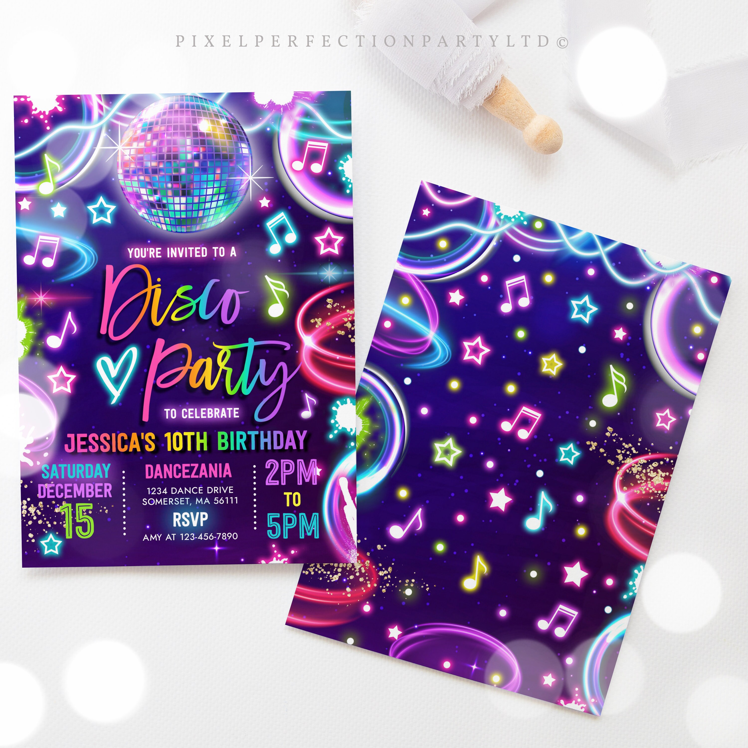 Editable Disco Party Invitation Neon Glow Disco Dance Party Etsy UK