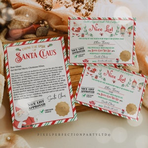 EDITABLE Official Letter From Santa Claus And Official Nice List Certificate Bundle North Pole Mail Christmas Eve Box Instant Download LE
