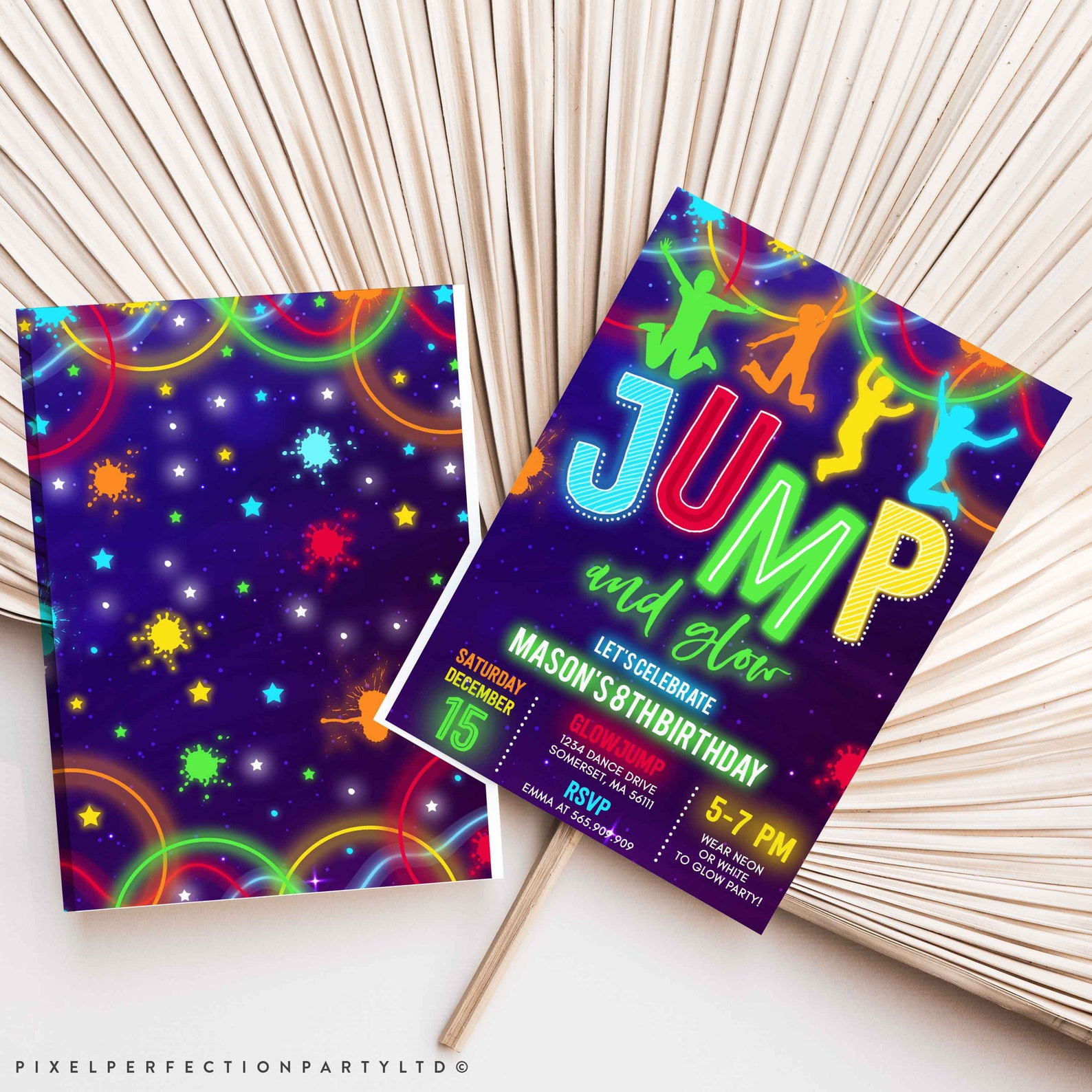 Editable Glow Jump Invitation Neon Jump Birthday Invite Jump Etsy UK
