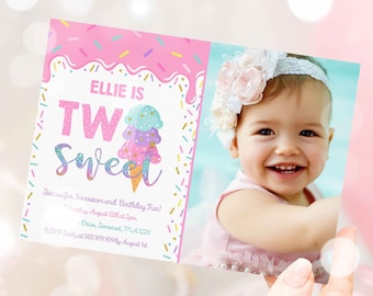 Editable Ice Cream Invitation Ice Cream Birthday Invitation Two Sweet 2nd Birthday Party Ice Cream Two Sweet Party Instant Download X0