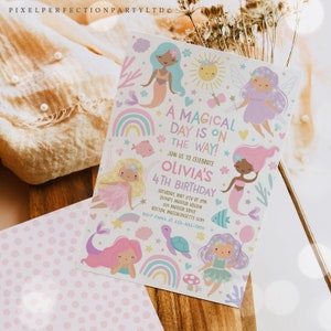 Editable Mermaid And Fairy Birthday Invitation Whimsical Enchanted Mermaid Fairy Party Magical Princess Party Instant Download Editable FO image 6