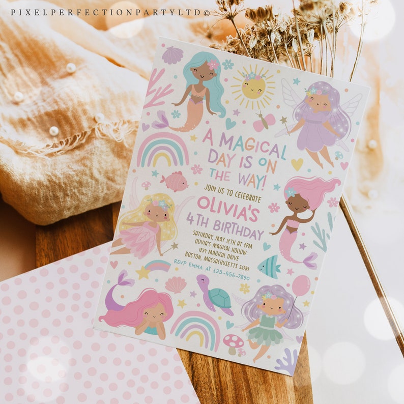 Editable Mermaid And Fairy Birthday Invitation Whimsical Enchanted Mermaid Fairy Party Magical Princess Party Instant Download Editable FO image 6