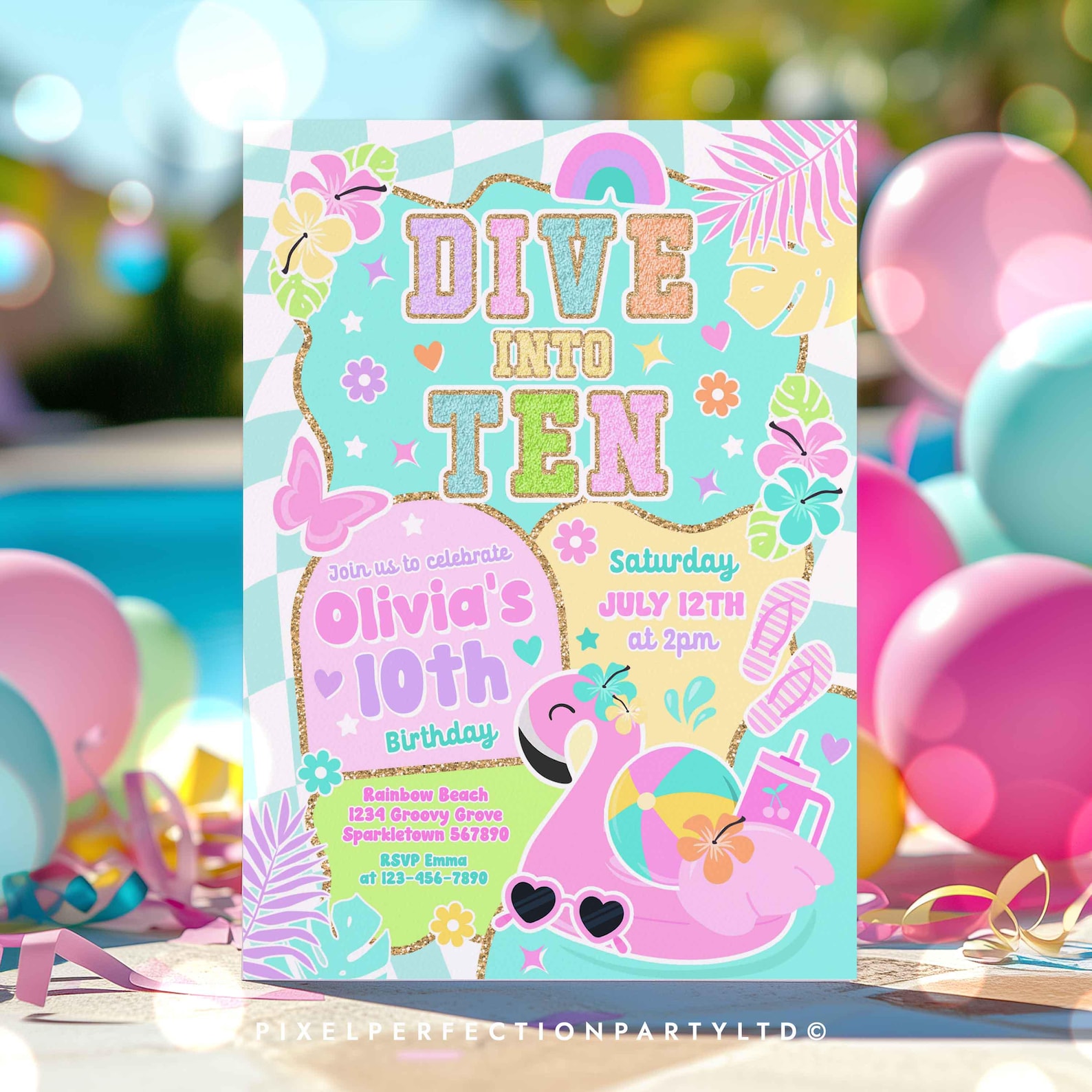 Editable Preppy 10th Birthday Pool Party Invitation Varsity Girl ...