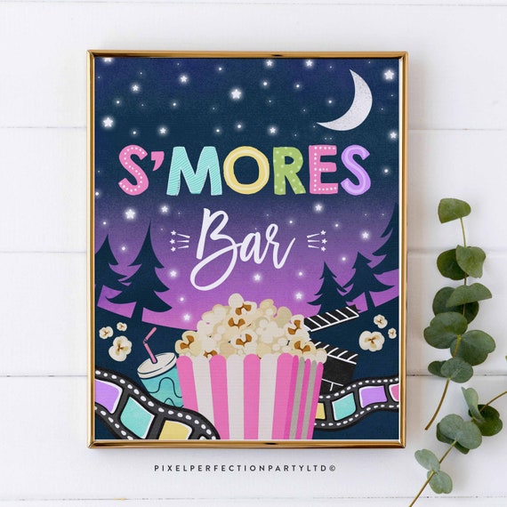 S'mores Bar Party Sign Backyard Movie Party Decorations S'mores Bar Sign Outdoor Under The Stars Party Movie Sleepover Instant Download LK Il_570xn