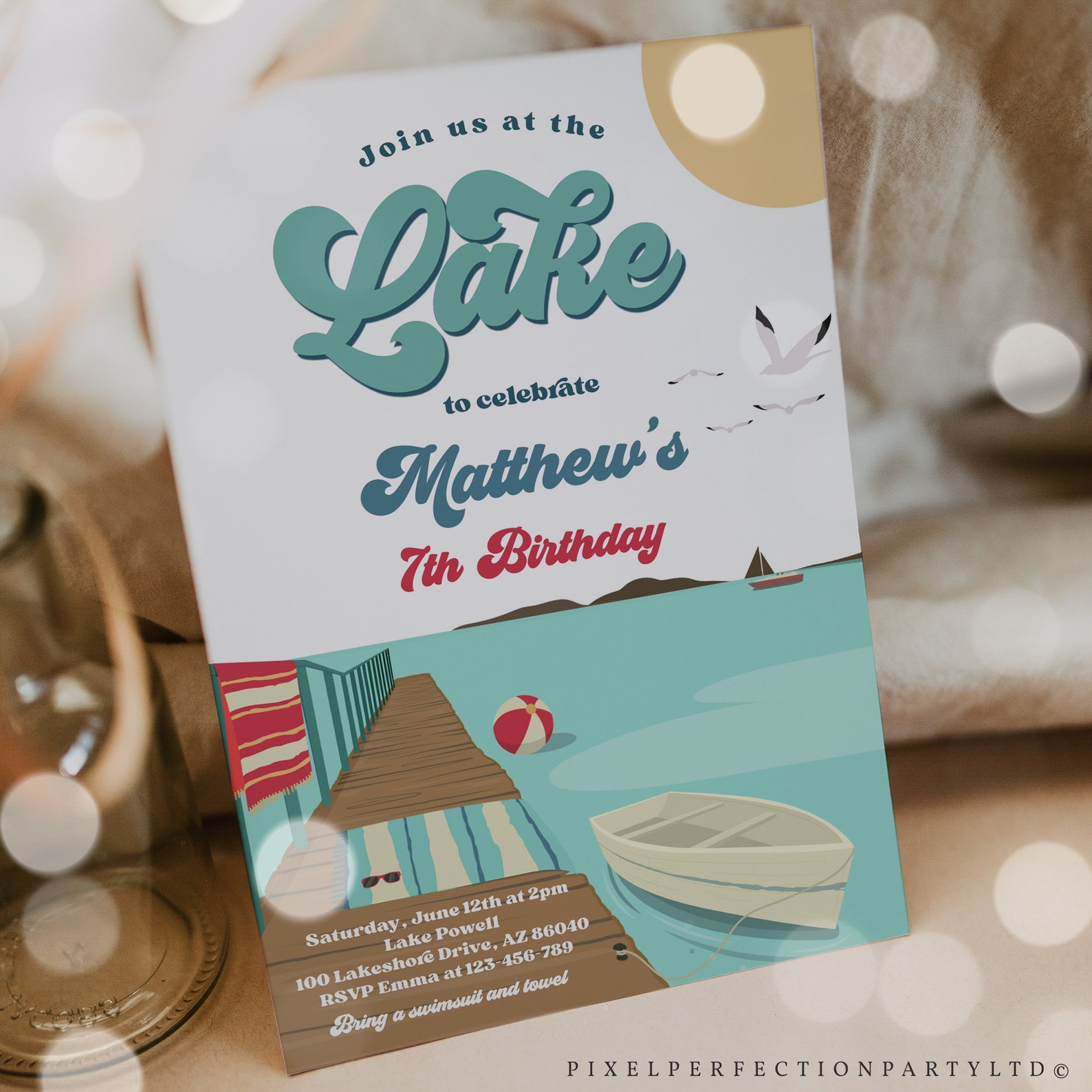 Editable Lake Birthday Party Invitation Boat Lake Birthday Etsy
