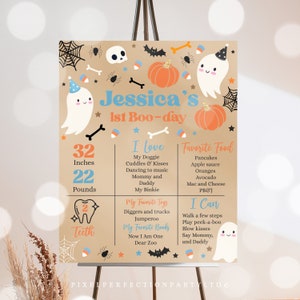 Editable Vintage Halloween Ghost 1st Birthday Milestone Poster Spooky One Ghost Spooktacular 1st Birthday Stats Poster Instant Download DI