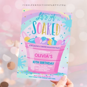 Editable Water Balloon Birthday Invitation Pool Party Invitation Water Splash Pad Party Summer Water Balloon Party Instant Download WB