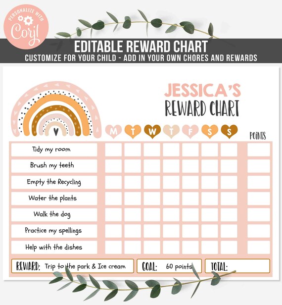 Editable Rainbow Reward Chart Rainbow Kids Chore Chart Kids Rainbow Routine Chart Kids Responsibility Chore Chart Instant Download File Il_570xn