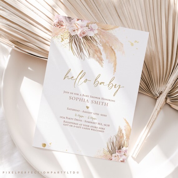 Editable Pampas Grass Baby Shower Invitation Bohemian Baby Shower Invitation Boho Shower Tropical Desert Baby Shower Instant Download PG Il_570xn