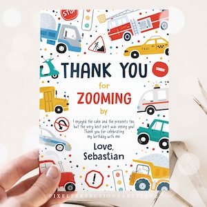 Editable Transportation Birthday Thank You Card Trucks Cars Diggers Tractor First Responders Birthday Party Thank You Instant Download AWQ