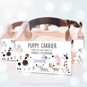 Puppy Party Gable Box Labels Dog Birthday Party Girl Pink Puppy Pet Birthday Party Let&#39;s Pawty Doggy Birthday Party Instant Download DT4