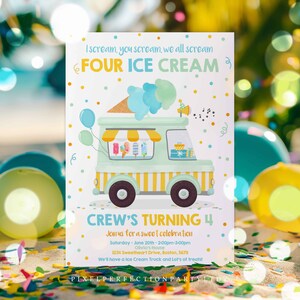Editable Ice Cream Truck Birthday Invitation I scream You Scream We All Scream Four Ice Cream 4th Birthday Party Invite Instant Download XJ Bild 3