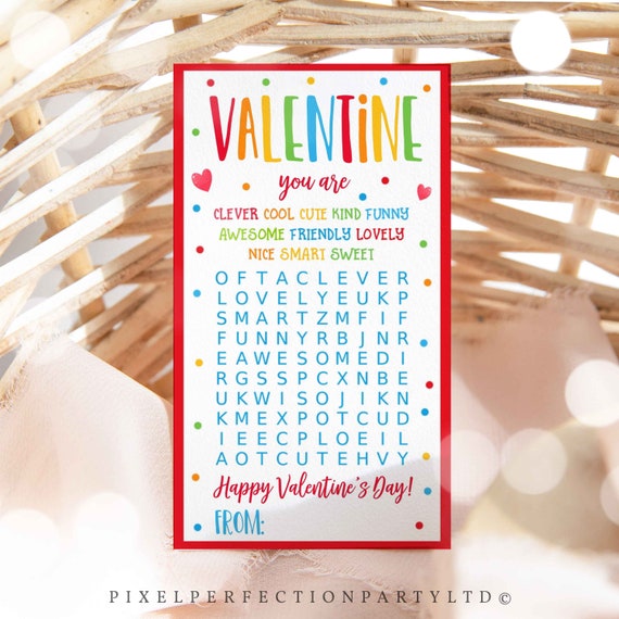 Editable Word Search Valentine's Day Gift Tag Valentine Activity Tag Valentine Classroom School Gift Tag Non-Candy Tag Instant Download VL Il_570xn