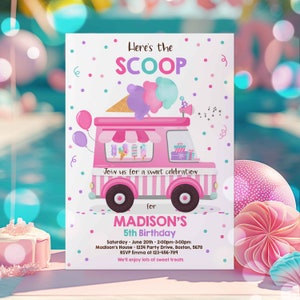 Editable Ice Cream Truck Birthday Invitation Ice Cream Birthday Invitation Ice Cream Party Ice Cream Truck Party Instant Download WP