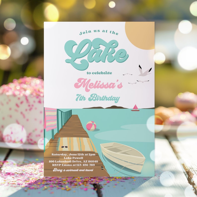 Editable Lake Birthday Party Invitation Boat Lake Birthday Party Summer Lake Water Party Join Us At The Lake Party Instant Download LZ image 2