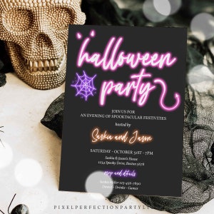 Editable Halloween Party Invitation Adult Halloween Party Invitation Neon Halloween Spooktacular Boos Or Brews Party Instant Download HA