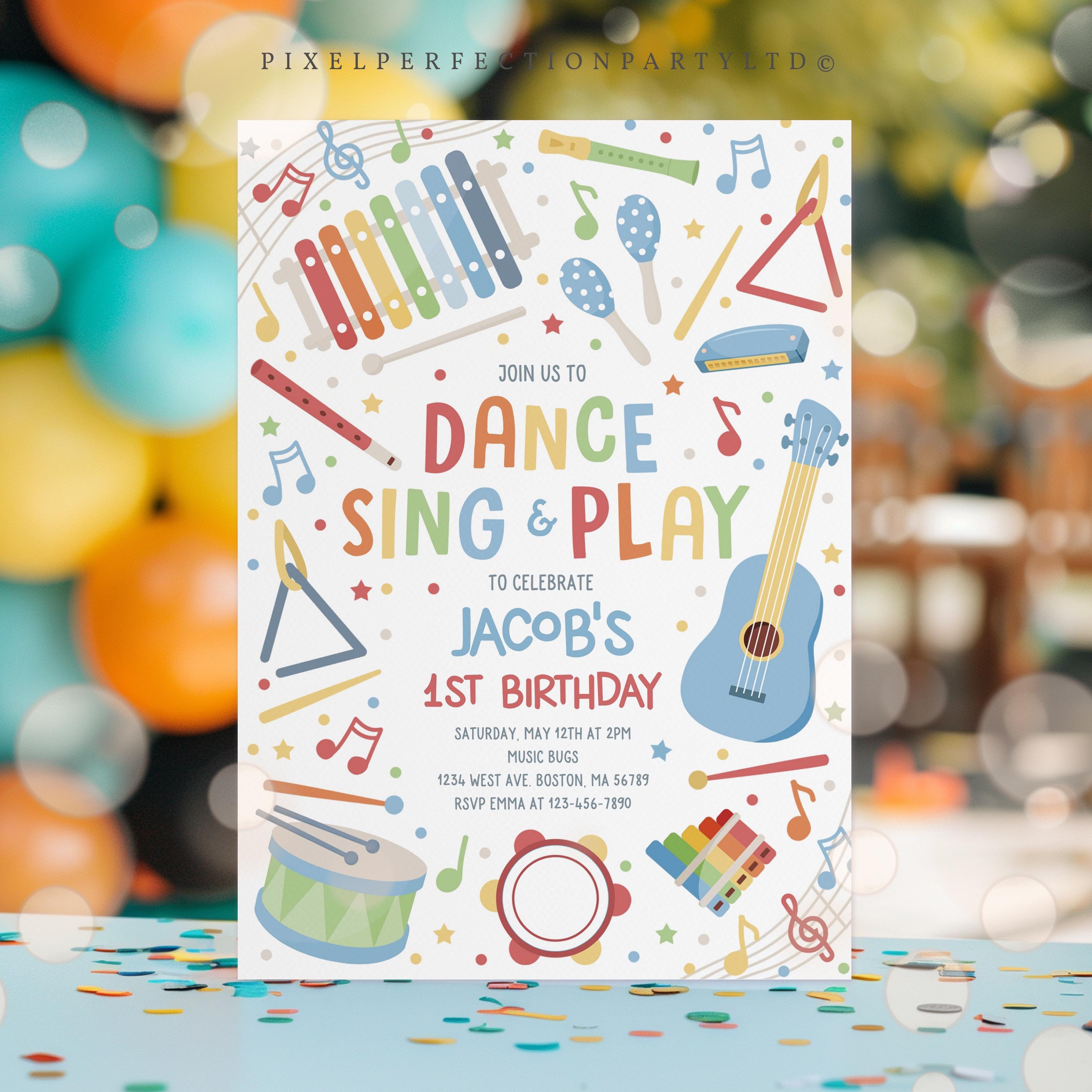 Editable Music Birthday Party Invitation Kids Musical Instruments Birthday Party Sing Dance And Play 1st Birthday Party Instant Download AQE