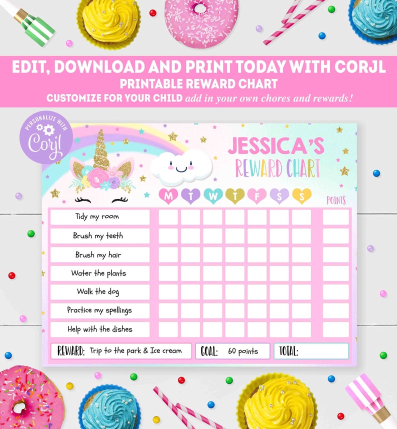 unicorn reward chart unicorn kids chore chart kids unicorn