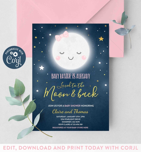 to the moon and back baby shower invitations