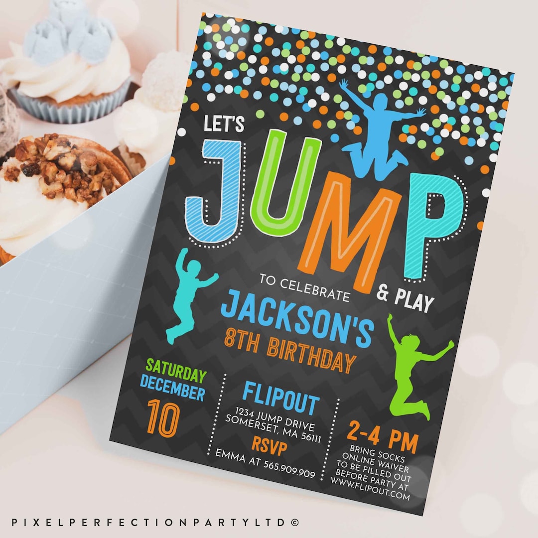 Jump Invitation Jump Birthday Invitation Trampoline Party image