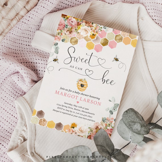Editable Sweet As Can Bee Baby Shower Invitation Wildflower Bee Baby Shower Spring Garden Baby In Bloom Honey Bee Shower Instant File BM Il_570xn
