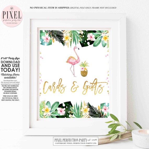 Flamingo Cards And Gifts Sign Flamingo Party Sign Tropical Cards & Gifts Sign Pineapple Flamingo Sign Hawaiian Luau Decor Instant File 4E Il_570xn