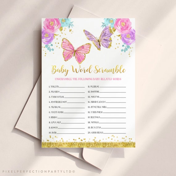 Baby Shower Word Scramble Butterfly Baby Shower Word Scramble Word Scramble Game Butterfly Baby Shower Butterfly Games Instant Download BB Il_570xn