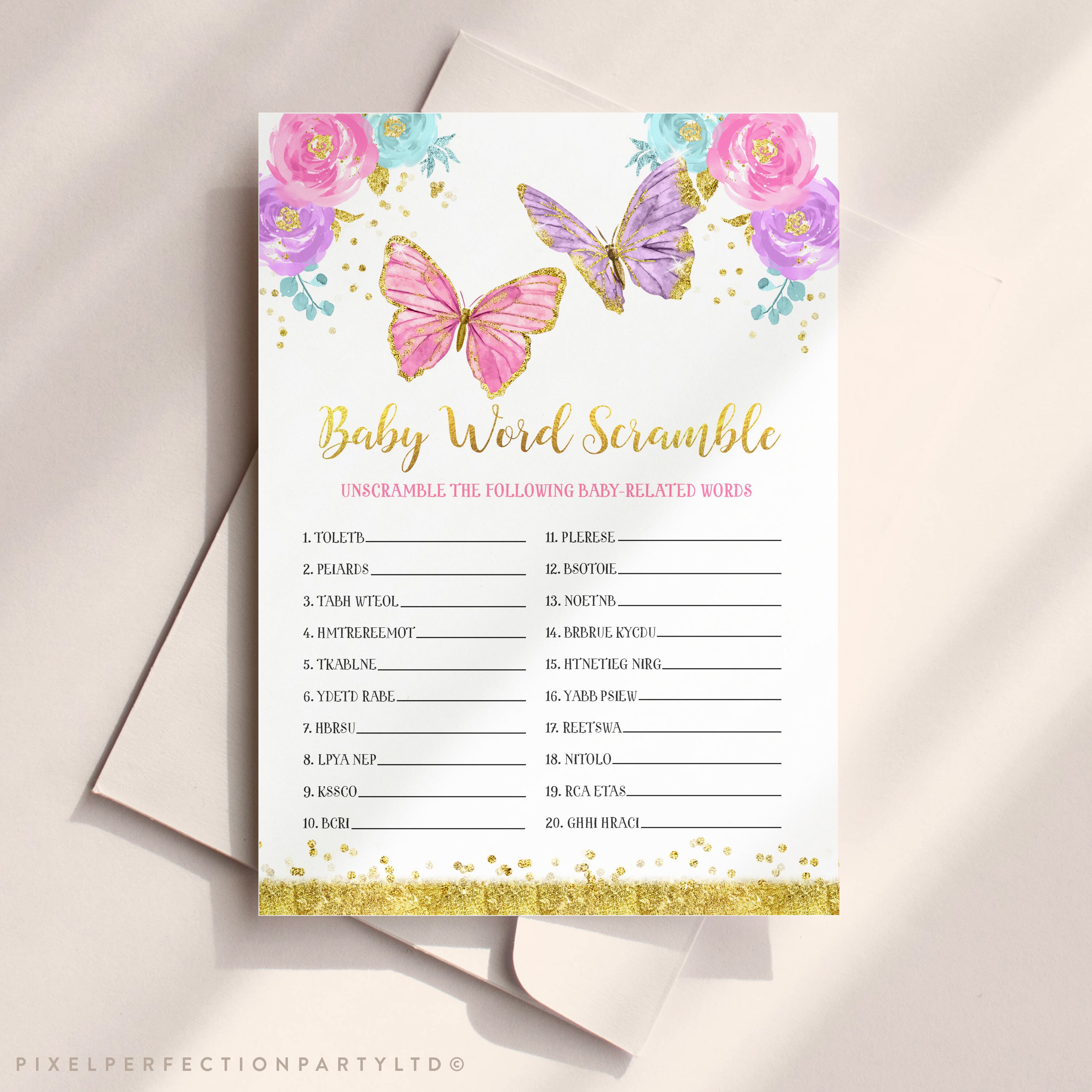 Baby Shower Word Scramble Butterfly Baby Shower Word Scramble Etsy