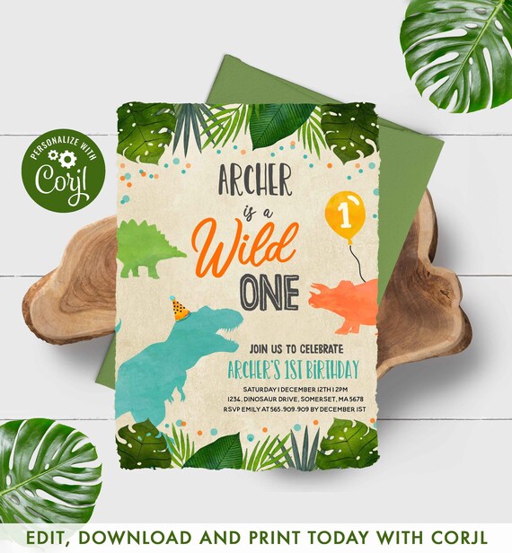 Dinosaur Invitation Dinosaur Birthday Invite Jungle Wild One Dinosaur Party T-Rex Prehistoric Dinosaur Party Instant Download Editable 15 Il_570xn