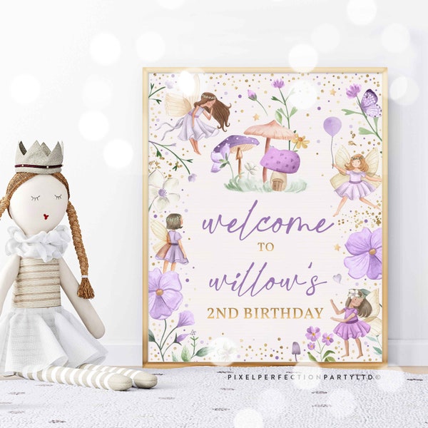 Editable Fairy Birthday Party Welcome Sign Whimsical Enchanted Magical Floral Fairy Princess Birthday Party Decorations Instant Download SF