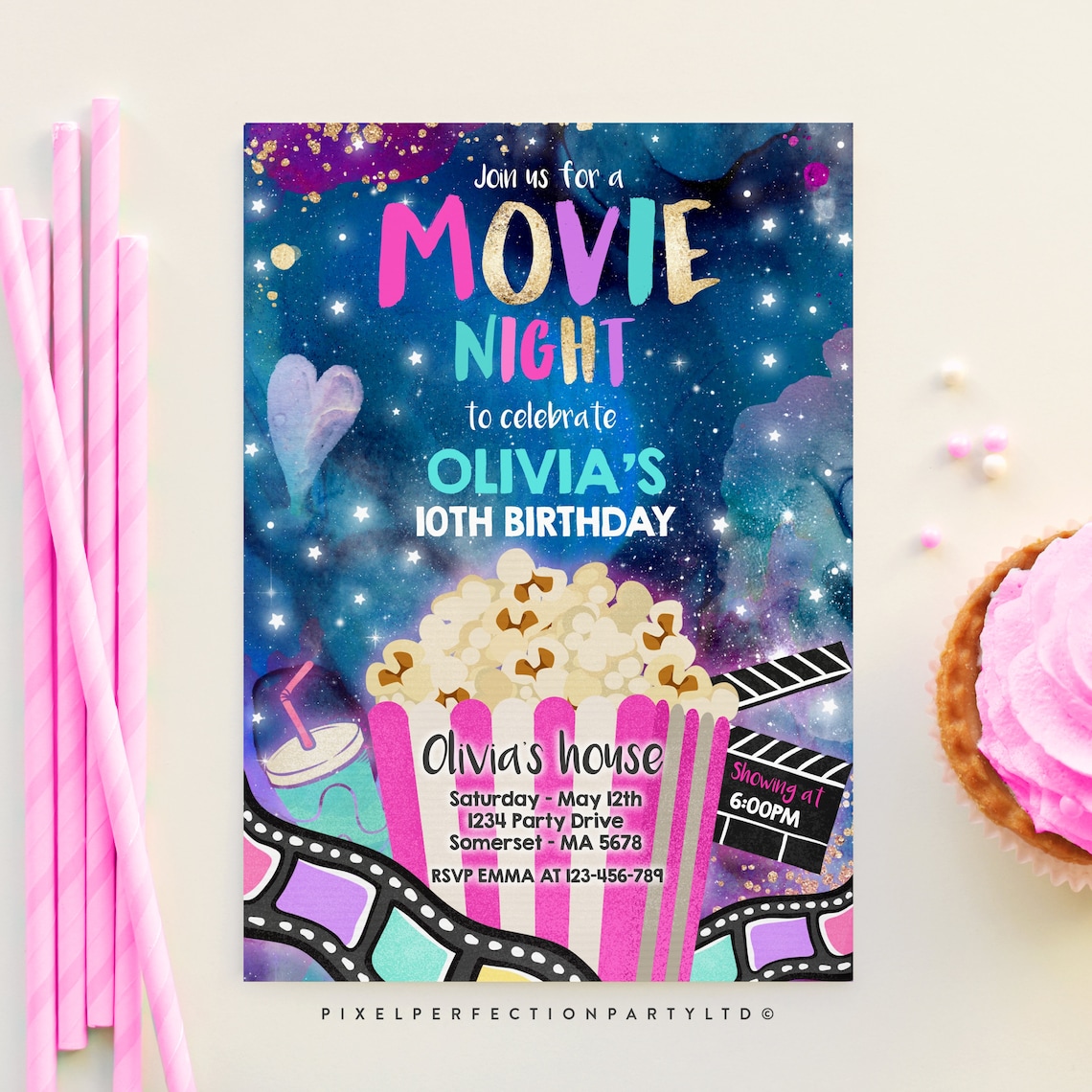 EDITABLE Movie Night Birthday Invitation Movie Birthday Party | Etsy