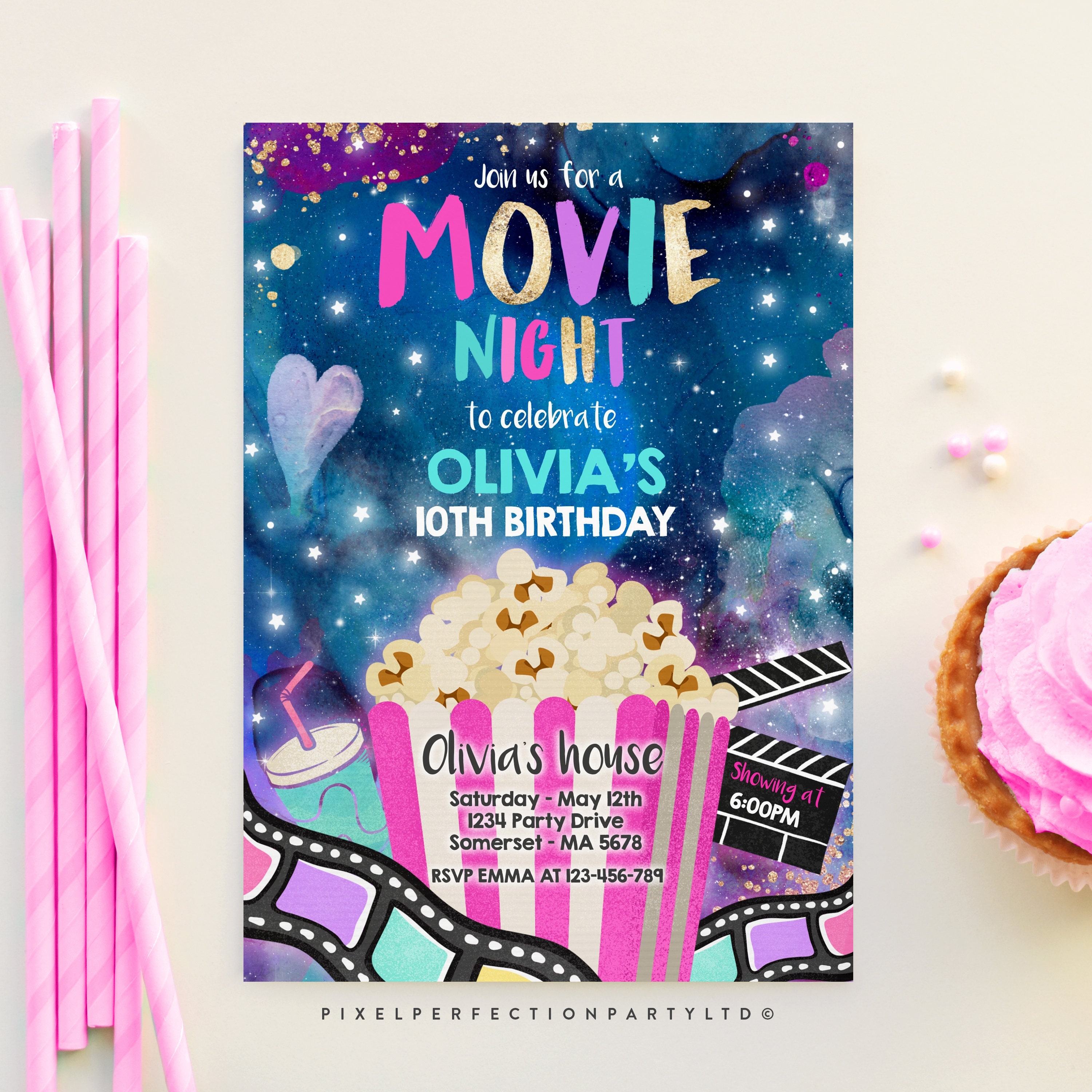 EDITABLE Movie Night Birthday Invitation Movie Birthday Party - Etsy UK
