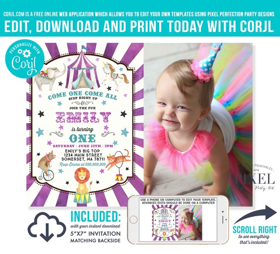 Circus Invitation Carnival Invitations Circus Carnival Birthday Invitation Circus Carnival Birthday Party Instant Editable File Corjl T9 Il_570xn