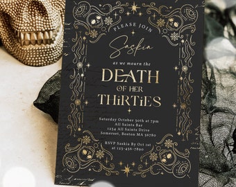 Editable Death To My Thirties 40th Birthday Party Invitation RIP To My 30s Party Gothic Halloween Farewell Youth Party Instant Download F5O