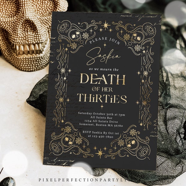 Editable Death To My Thirties 40th Birthday Party Invitation RIP To My 30s Party Gothic Halloween Farewell Youth Party Instant Download F5O