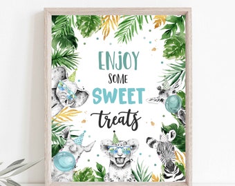 Enjoy Some Sweet Treats Birthday Sign Party Wild One Party Decor Safari Party Animals Safari Snack Bar Decor Sign Instant Download Sign PS