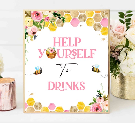Help Yourself To Drinks Sign Bumble Bee Table Sign Honey Bee Baby Shower Party Decorations Bee Babee Shower Instant Download Sign BH Il_570xn