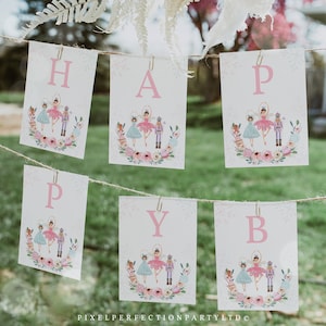 Editable Nutcracker Birthday Party Banner Nutcracker Land Of Sweet Sugar Plum Fairy 1st Birthday Party Decorations Instant Download KH