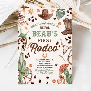 Editable Cowboy Birthday Party Invitation Wild West Cowboy 1st Rodeo Birthday Party Southwestern Ranch Birthday Party Instant Download QO