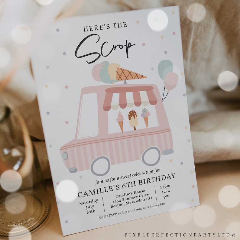 Editable Ice Cream Truck Birthday Party Invitation Here's Etsy