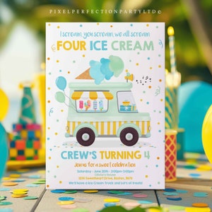 Editable Ice Cream Truck Birthday Invitation I scream You Scream We All Scream Four Ice Cream 4th Birthday Party Invite Instant Download XJ Bild 2