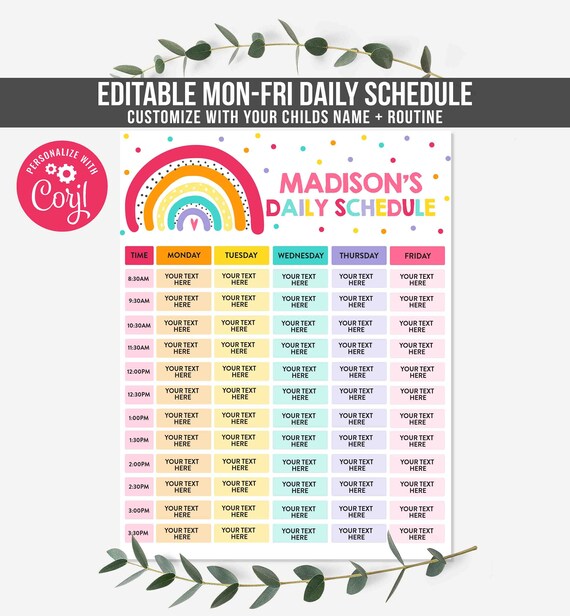 Editable Homeschool Schedule Rainbow Homeschool Schedule Daily Routine Schedule Daily Subject Checklist Student Schedule Instant Download Il_570xn